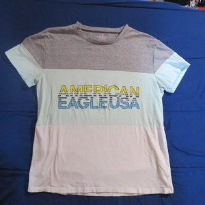 American Eagle Active Flex Tshirt size large color block gray blue white